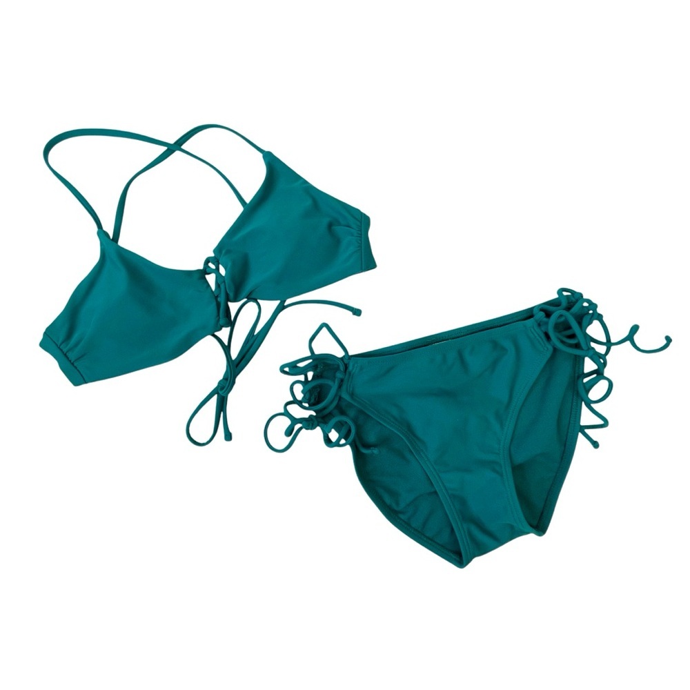 Hula Honey Swim Suit Bikini Set Green Teal String Closure Junior Size Small